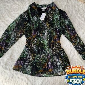 Christopher & Banks Abstract Print Blouse in Green and Black NWT
